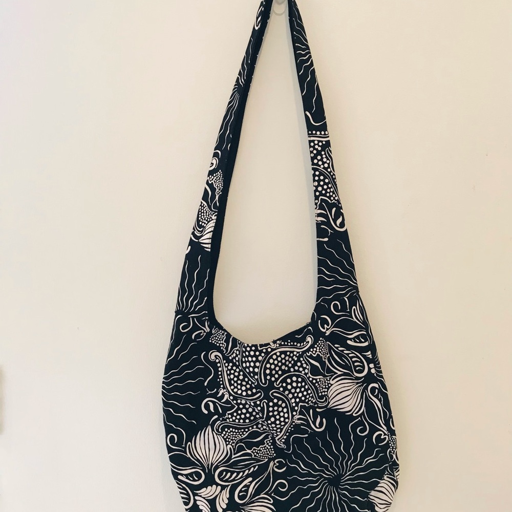 The Original Cha Cha Black and White Floral Shoulder Bag with Long Strap